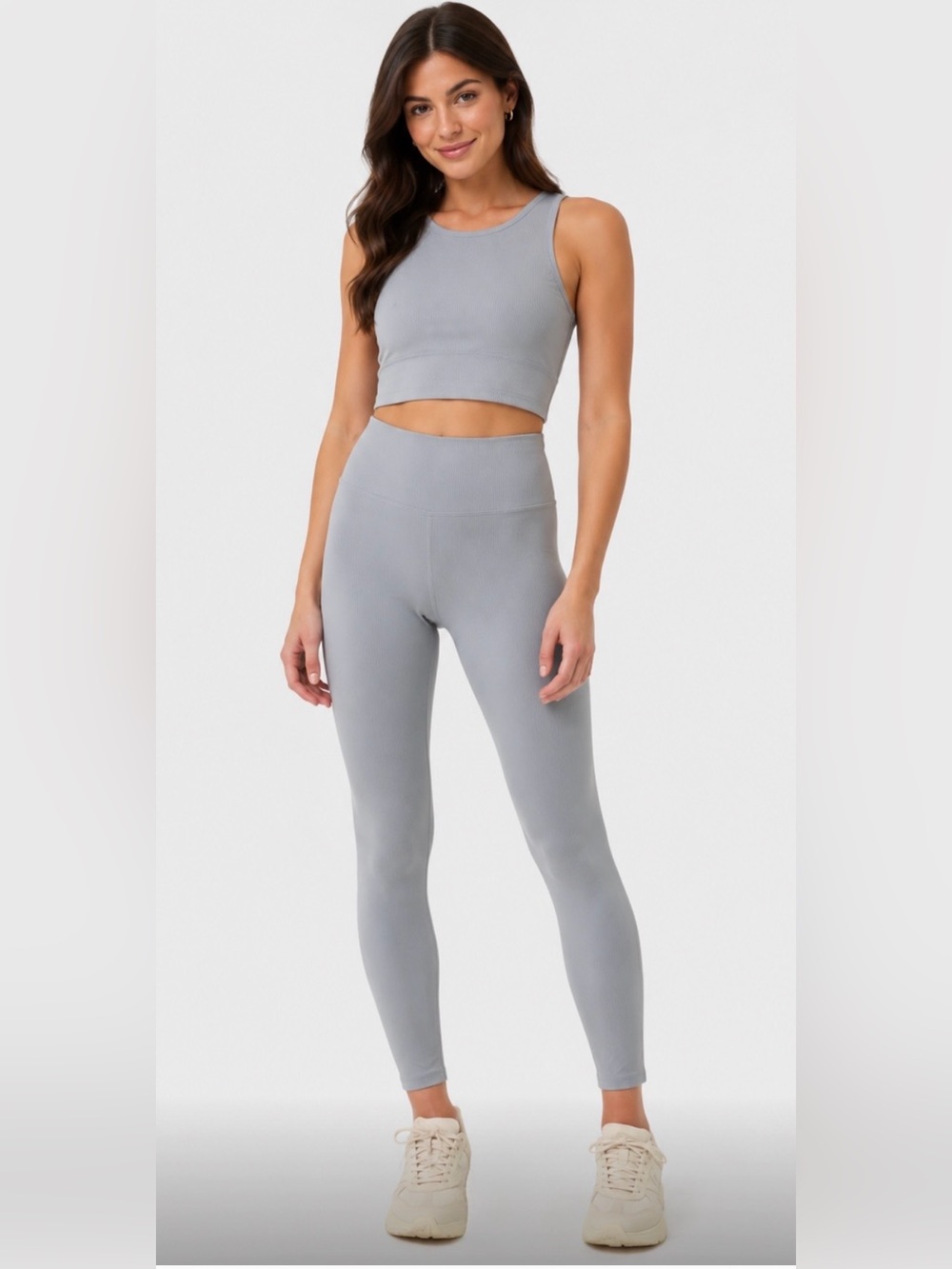 Vuori Sculpt High-Rise Ribbed Leggings in Light Gray